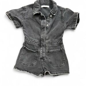 Zara Faded Black Denim Short-Sleeve Romper